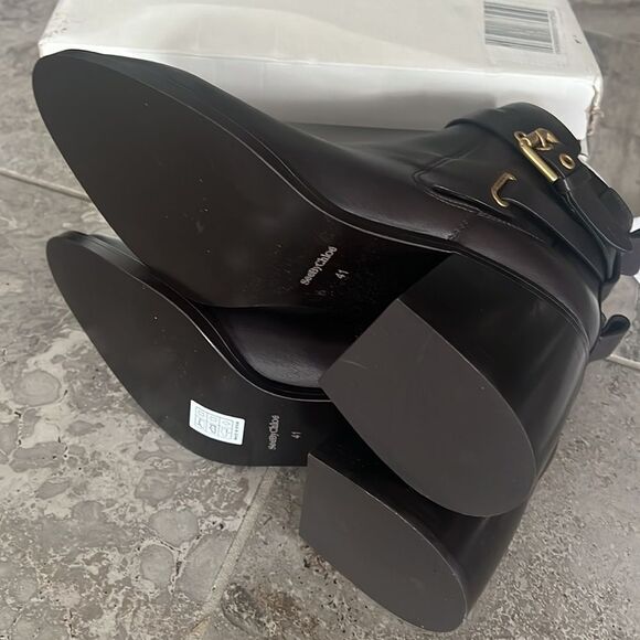 See by Chloé Dark Brown Calf Averi Block Heel Leather Bootie, New, Size 41 - Picture 12 of 16